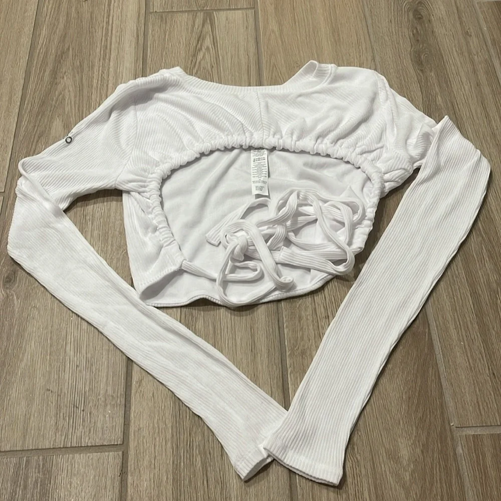 Alo Yoga Ribbed Manifest Long Sleeve shirt top White Sz S - Picture 6 of 8